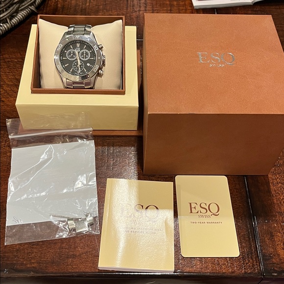 ESQ Men's Silver and Black Chronograph Watch - Picture 9 of 10